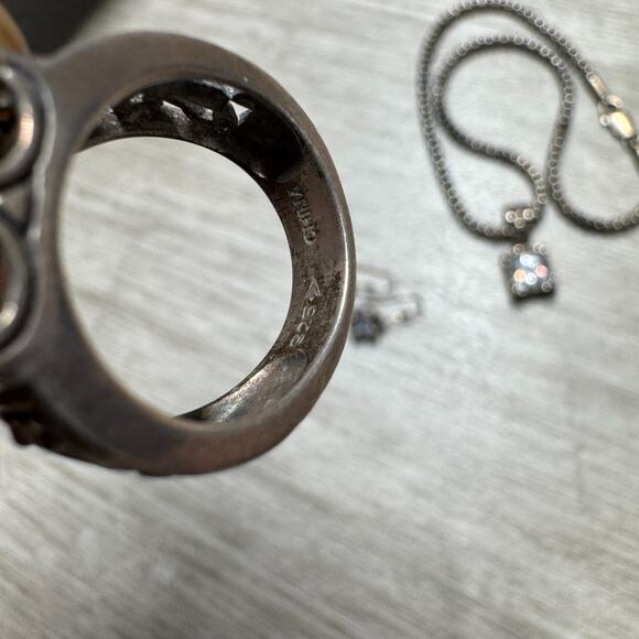 Vintage Silpada 925 Sterling Silver Necklace Uptown Pendant Ring Earrings Set - Picture 2 of 11